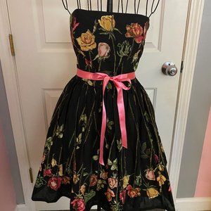 Betsy Johnson Strapless Floral Dress with Ribbon